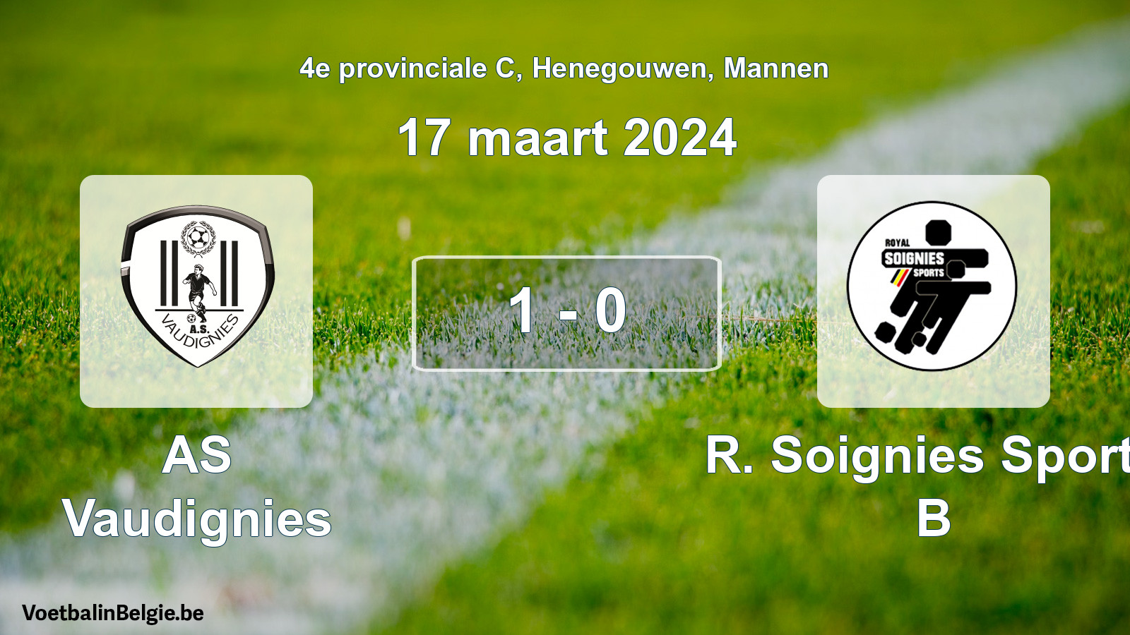 Gespeelde wedstrijd mannenvoetbal: AS Vaudignies - R. Soignies Sports B 1 - 0 (17 maart 2024)