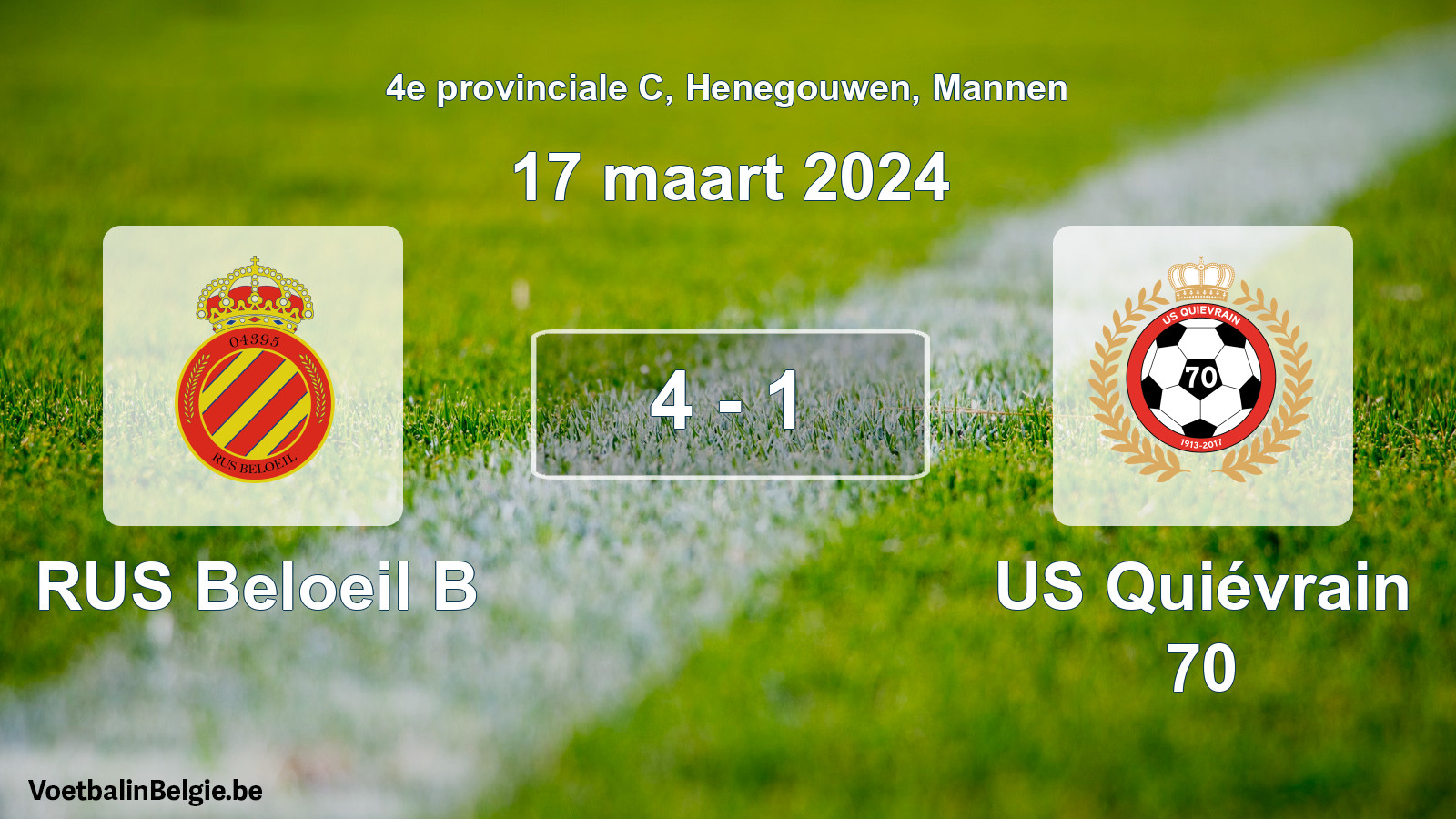 Gespeelde wedstrijd mannenvoetbal: RUS Beloeil B - US Quiévrain 70 4 - 1 (17 maart 2024)