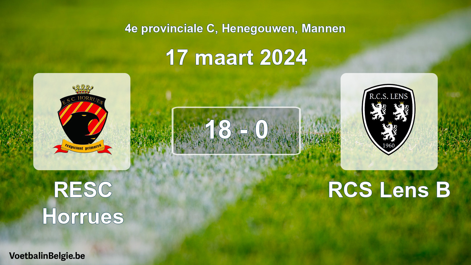 Gespeelde wedstrijd mannenvoetbal: RESC Horrues - RCS Lens B 18 - 0 (17 maart 2024)