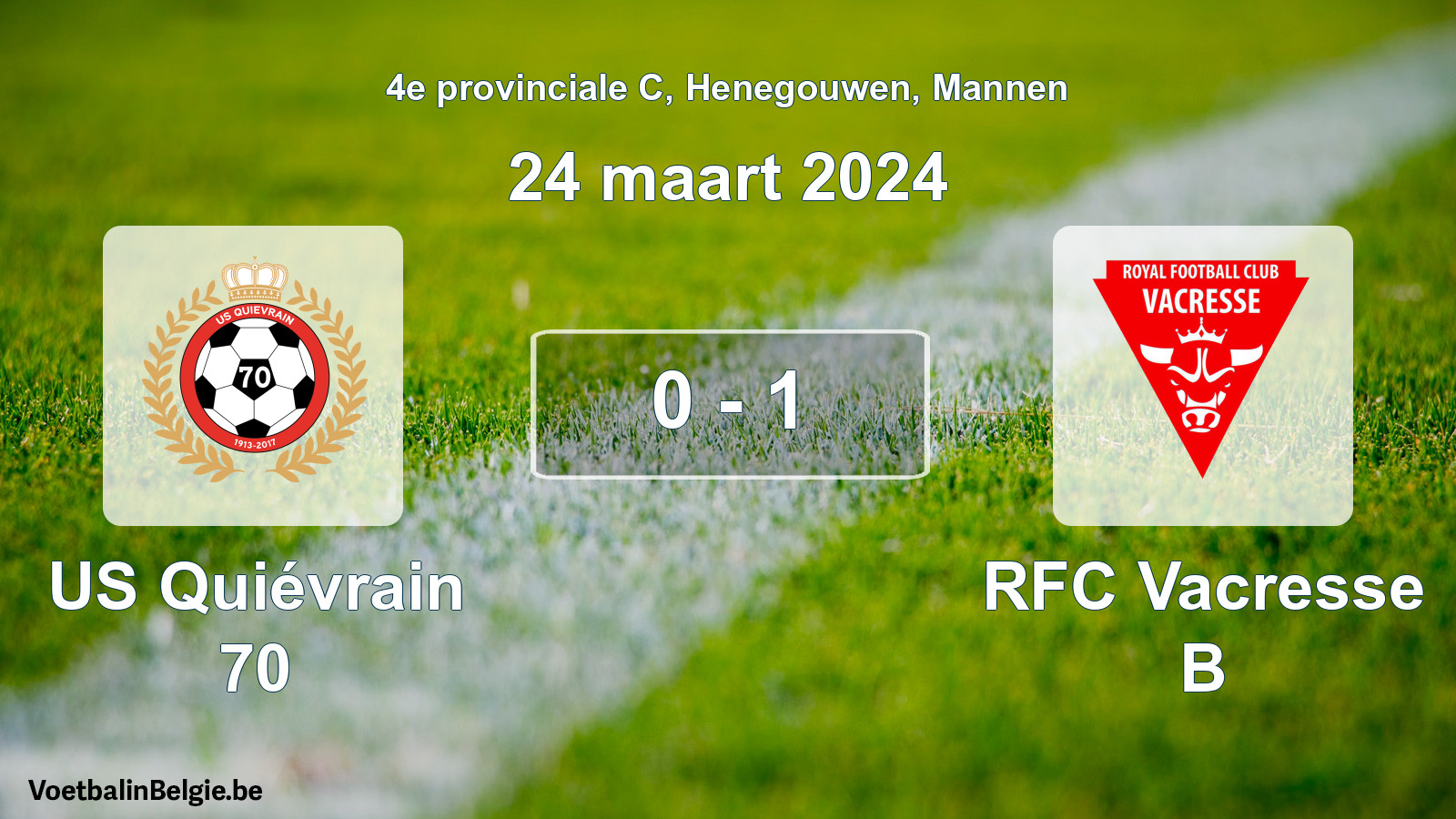 Gespeelde wedstrijd mannenvoetbal: US Quiévrain 70 - RFC Vacresse B 0 - 1 (24 maart 2024)