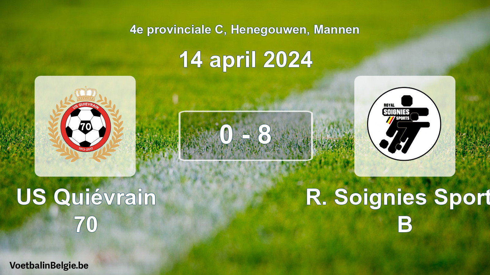 Gespeelde wedstrijd mannenvoetbal: US Quiévrain 70 - R. Soignies Sports B 0 - 8 (14 april 2024)