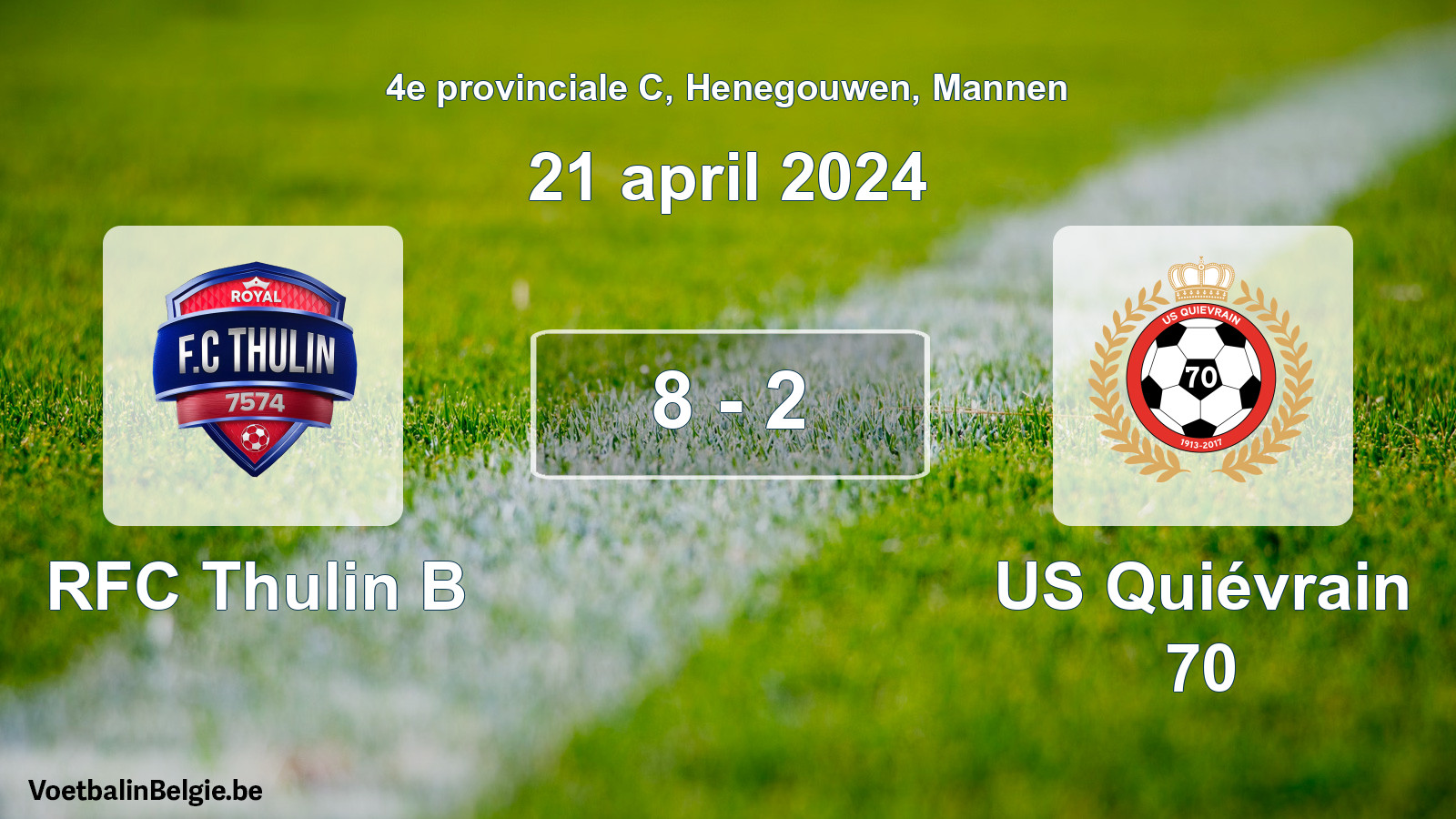 Gespeelde wedstrijd mannenvoetbal: RFC Thulin B - US Quiévrain 70 8 - 2 (21 april 2024)