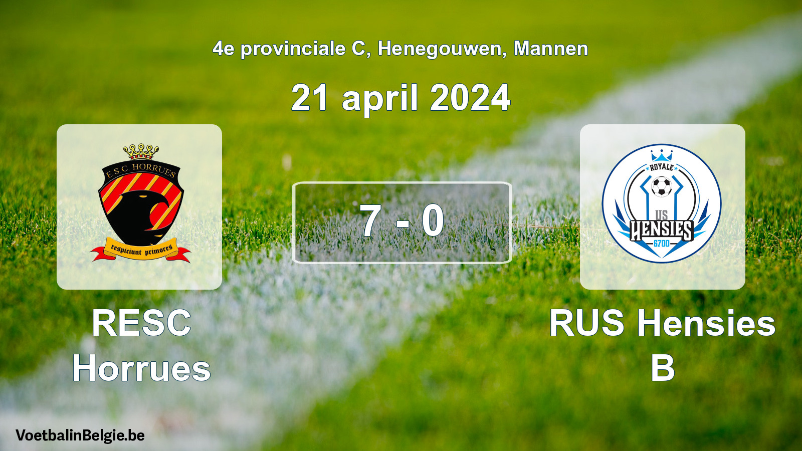 Gespeelde wedstrijd mannenvoetbal: RESC Horrues - RUS Hensies B 7 - 0 (21 april 2024)