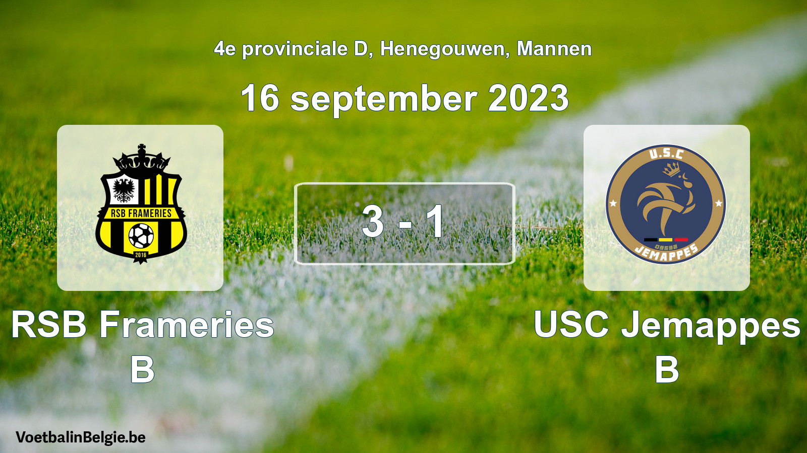 Match joué football hommes: RSB Frameries B - USC Jemappes B 3 - 1 (16 septembre 2023)