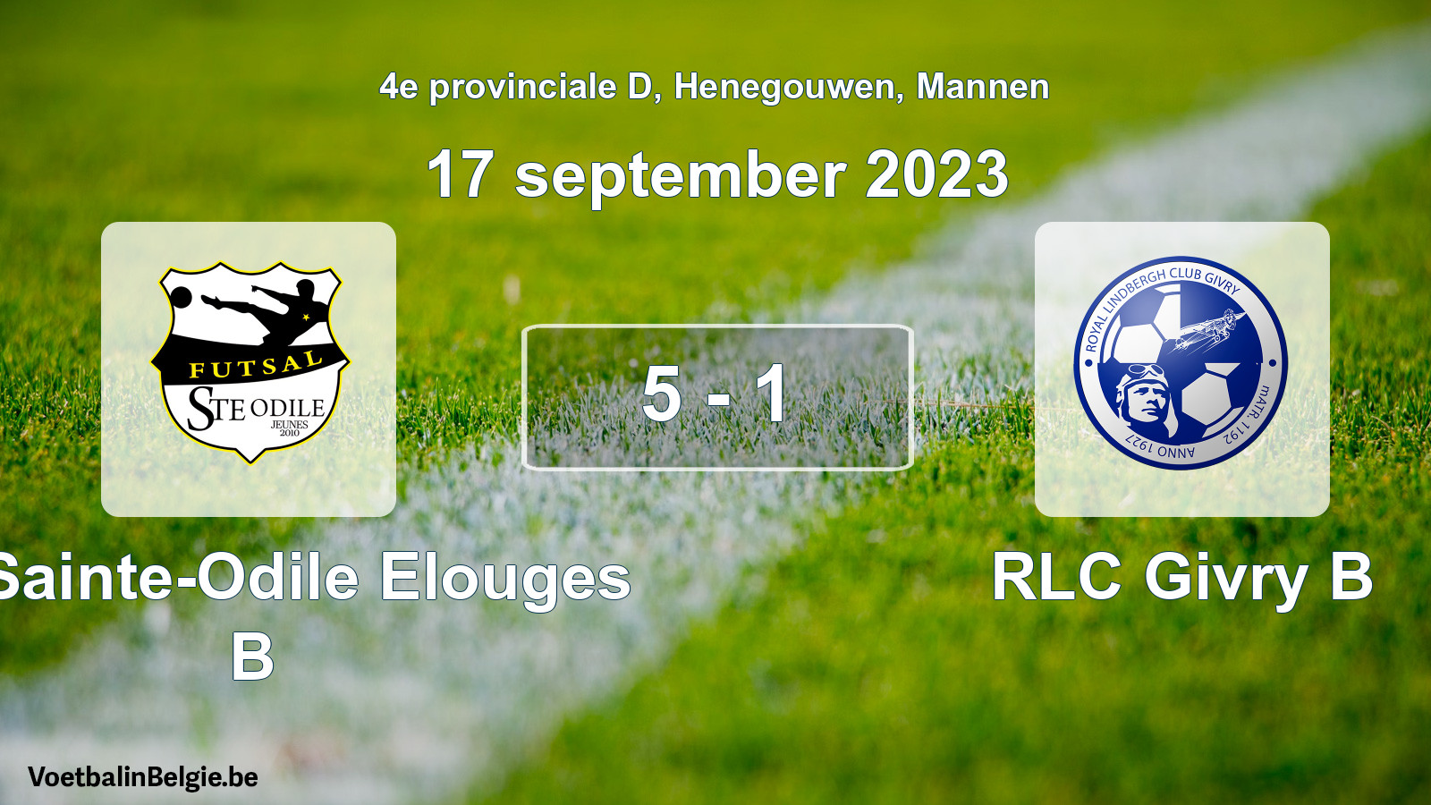 Gespeelde wedstrijd mannenvoetbal: FC Sainte-Odile Elouges B - RLC Givry B 5 - 1 (17 september 2023)