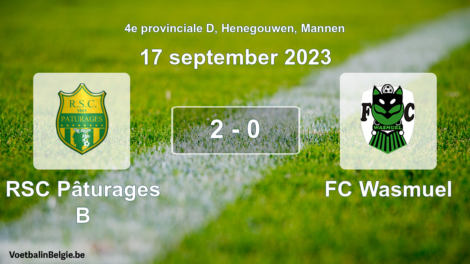 Gespeelde wedstrijd mannenvoetbal: RSC Pâturages B - FC Wasmuel 2 - 0 (17 september 2023)