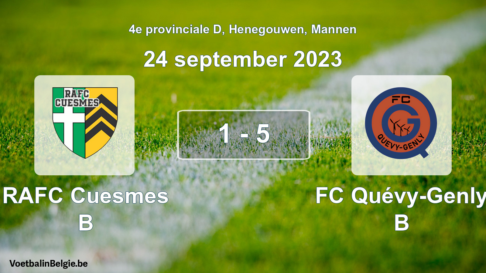 Gespeelde wedstrijd mannenvoetbal: RAFC Cuesmes B - FC Quévy-Genly B 1 - 5 (24 september 2023)