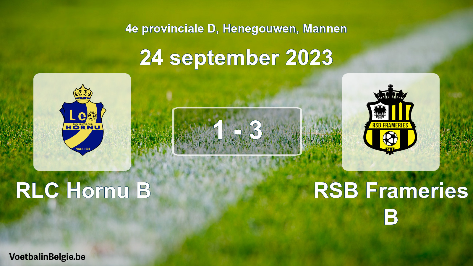 Gespeelde wedstrijd mannenvoetbal: RLC Hornu B - RSB Frameries B 1 - 3 (24 september 2023)