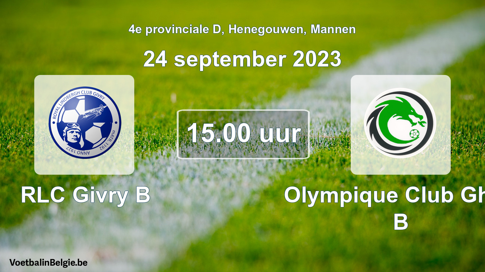 Match prévu football hommes: RLC Givry B - Olympique Club Ghlin B (24 septembre 2023)