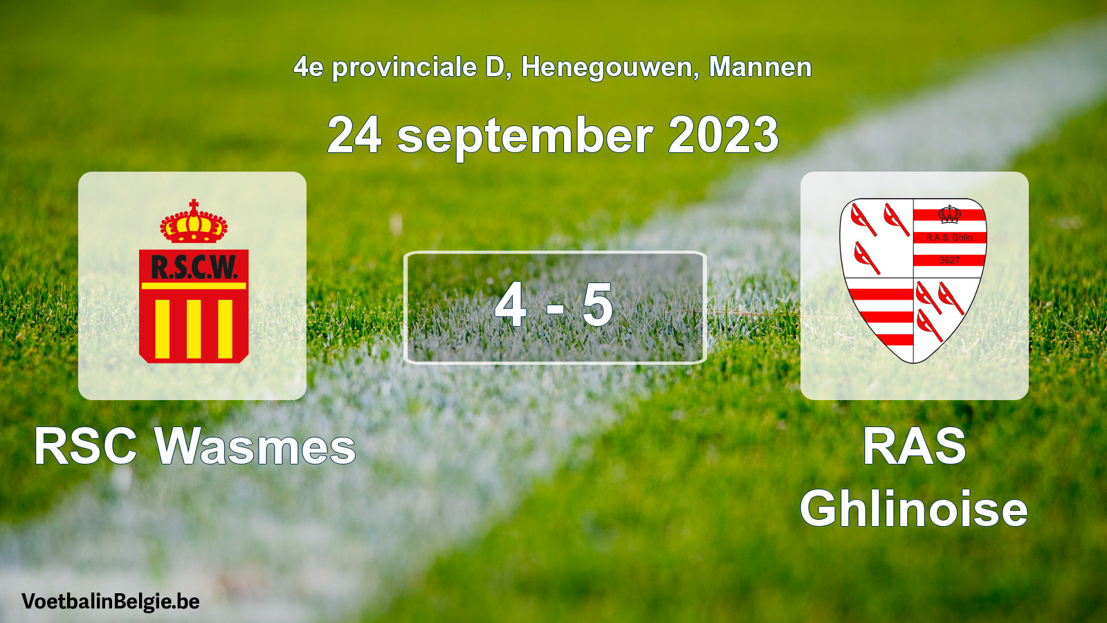 Match joué football hommes: RSC Wasmes - RAS Ghlinoise 4 - 5 (24 septembre 2023)