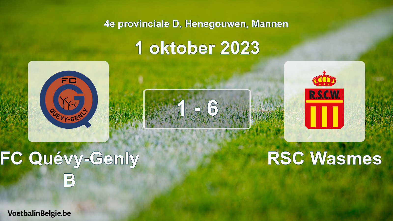 Gespeelde wedstrijd mannenvoetbal: FC Quévy-Genly B - RSC Wasmes 1 - 6 (1 oktober 2023)