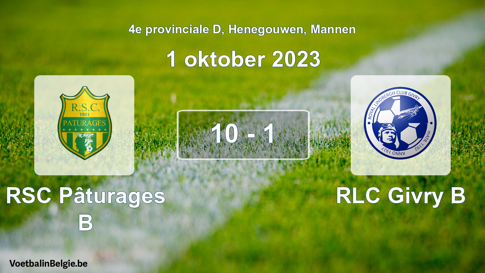 Gespeelde wedstrijd mannenvoetbal: RSC Pâturages B - RLC Givry B 10 - 1 (1 oktober 2023)