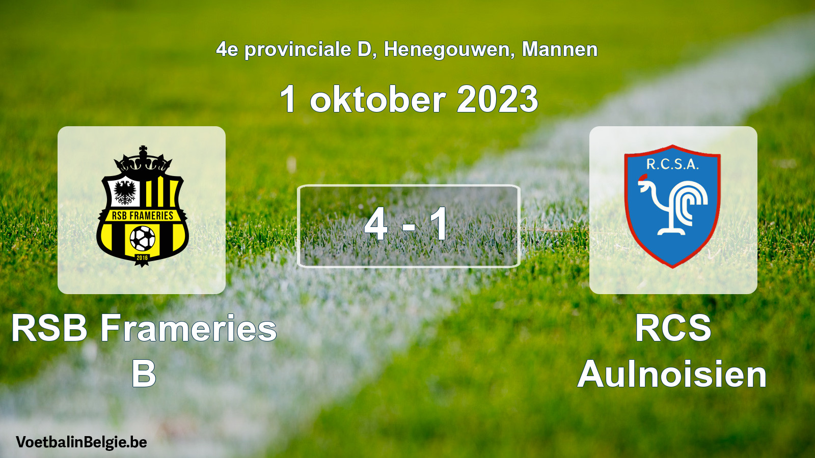Gespeelde wedstrijd mannenvoetbal: RSB Frameries B - RCS Aulnoisien 4 - 1 (1 oktober 2023)