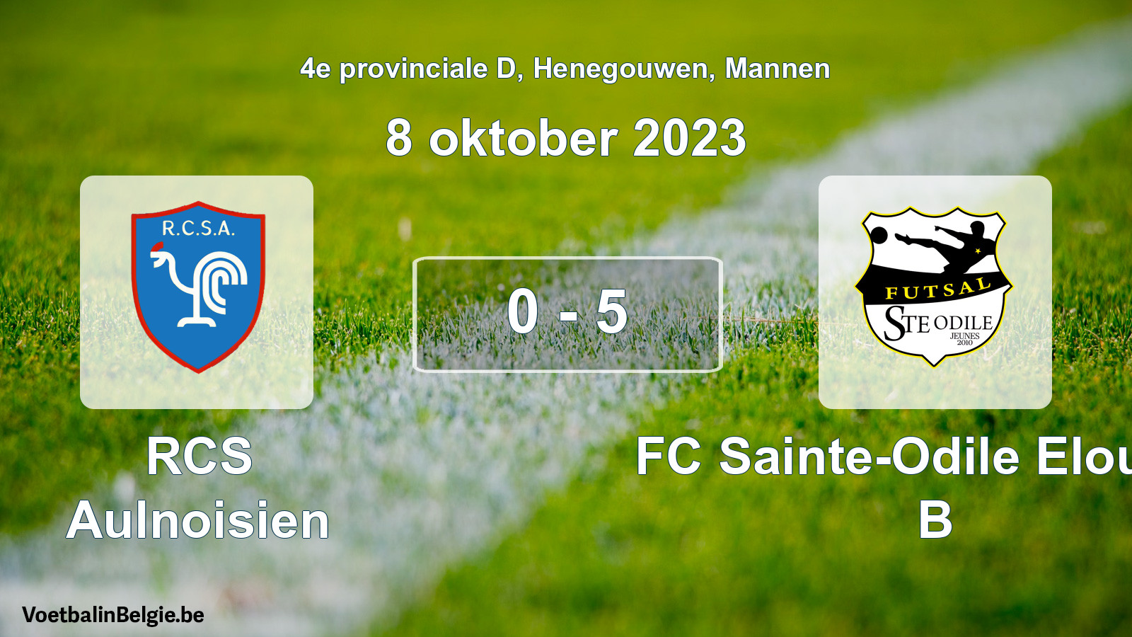 Gespeelde wedstrijd mannenvoetbal: RCS Aulnoisien - FC Sainte-Odile Elouges B 0 - 5 (8 oktober 2023)