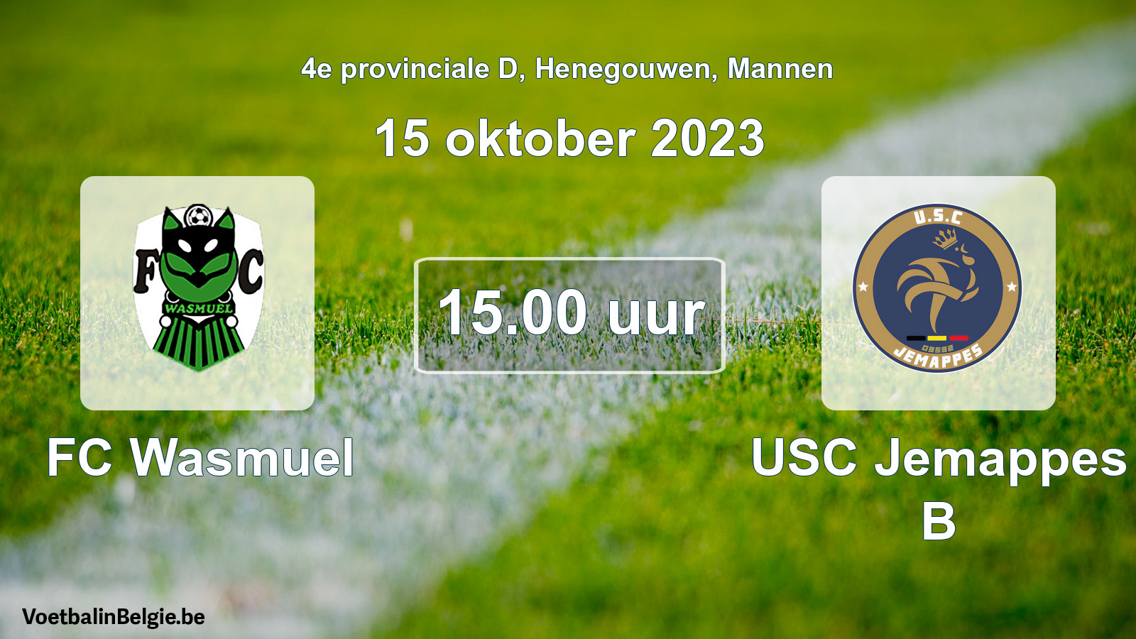 Geplande wedstrijd mannenvoetbal: FC Wasmuel - USC Jemappes B (15 oktober 2023)