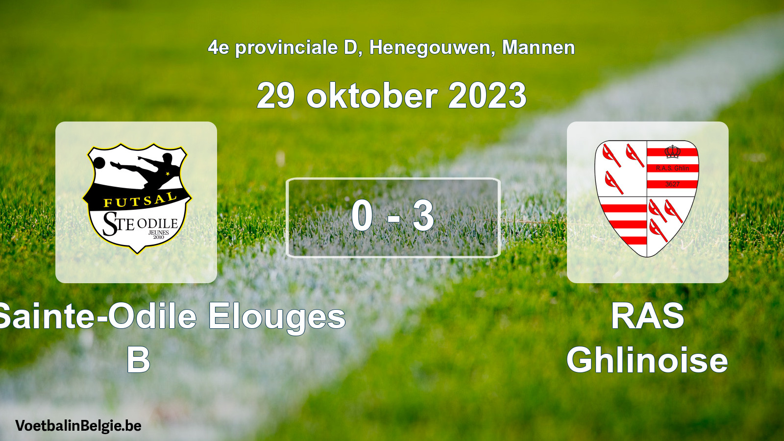 Gespeelde wedstrijd mannenvoetbal: FC Sainte-Odile Elouges B - RAS Ghlinoise 0 - 3 (29 oktober 2023)