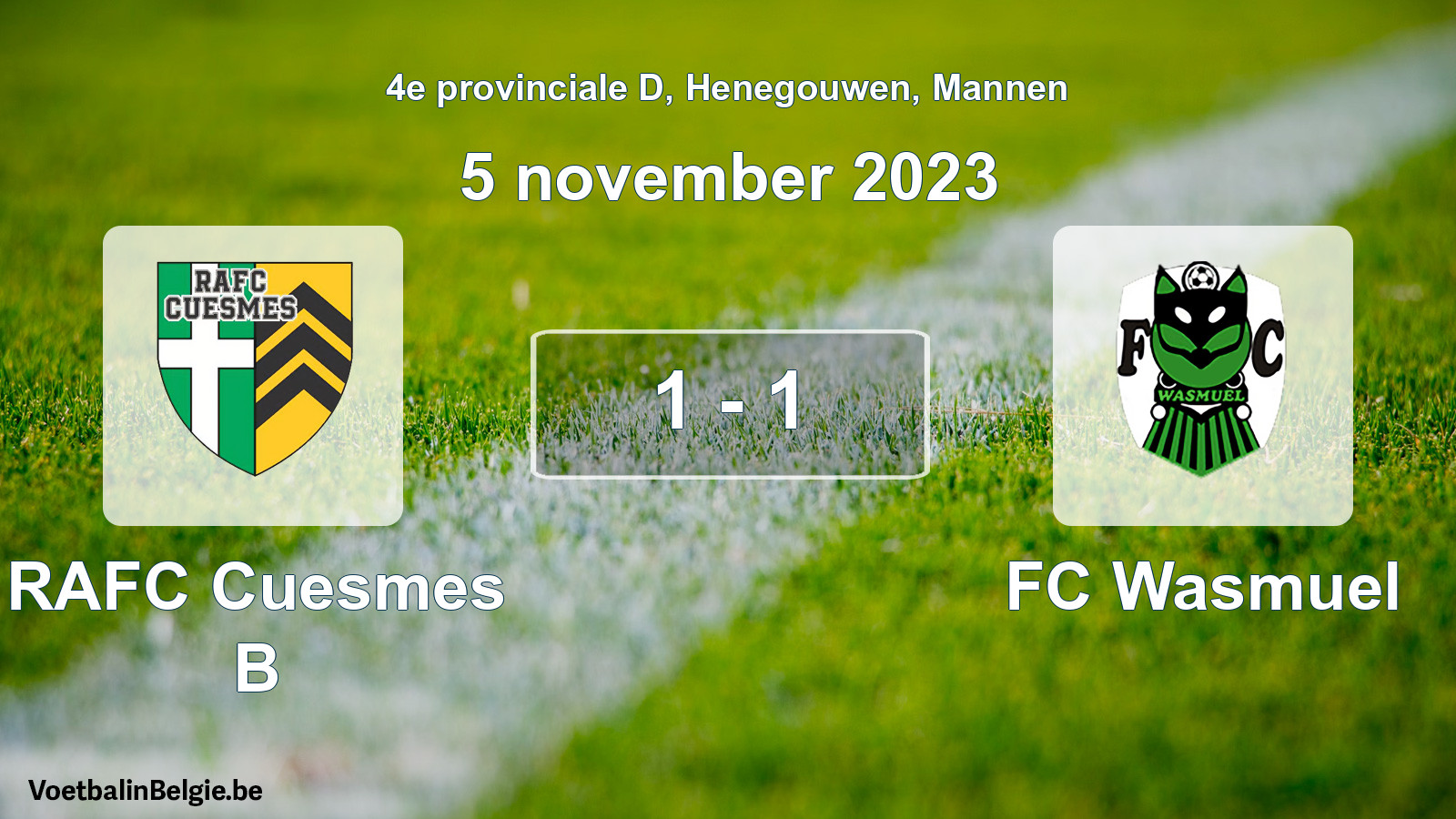 Gespeelde wedstrijd mannenvoetbal: RAFC Cuesmes B - FC Wasmuel 1 - 1 (5 november 2023)
