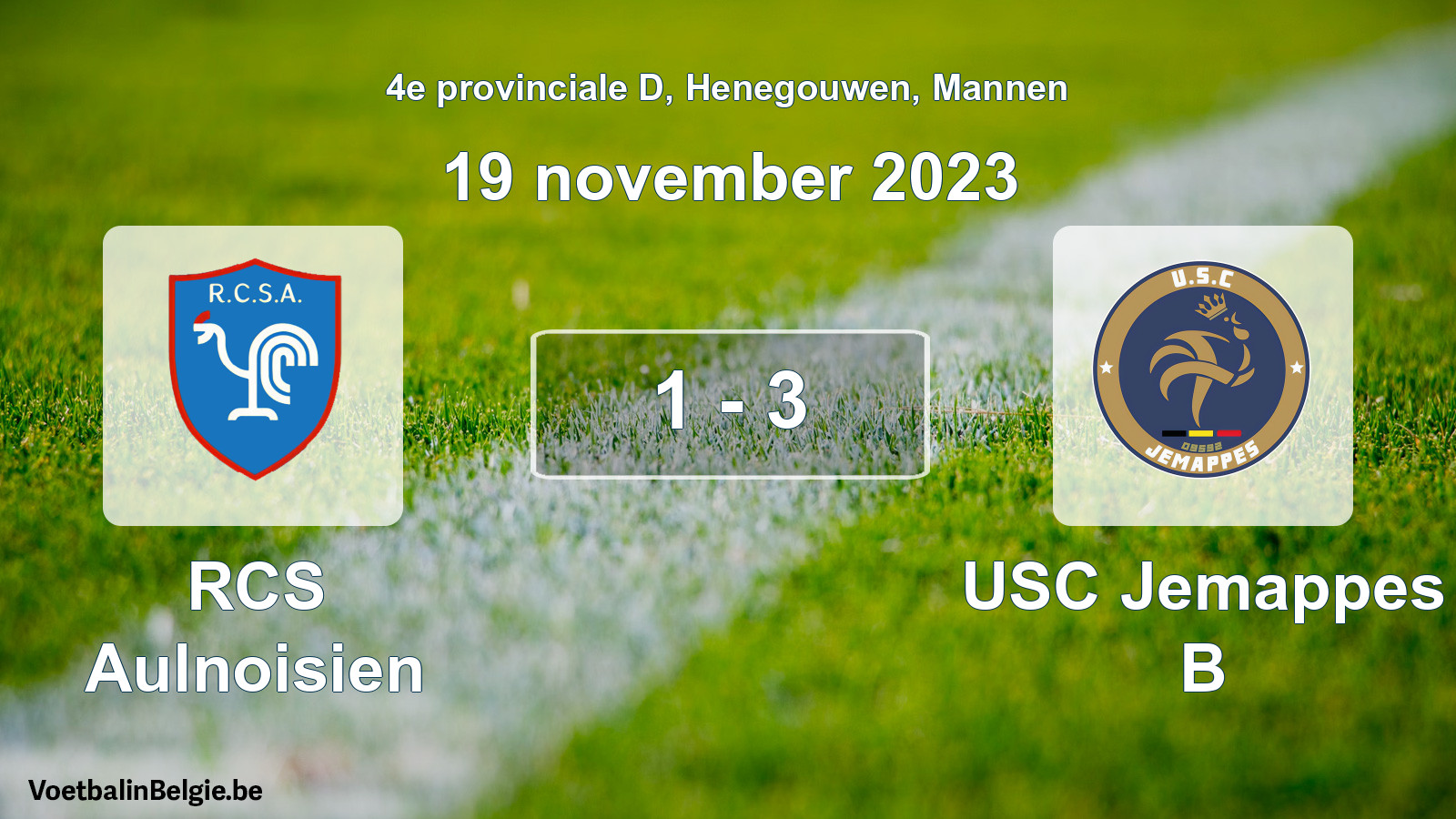 Gespeelde wedstrijd mannenvoetbal: RCS Aulnoisien - USC Jemappes B 1 - 3 (19 november 2023)
