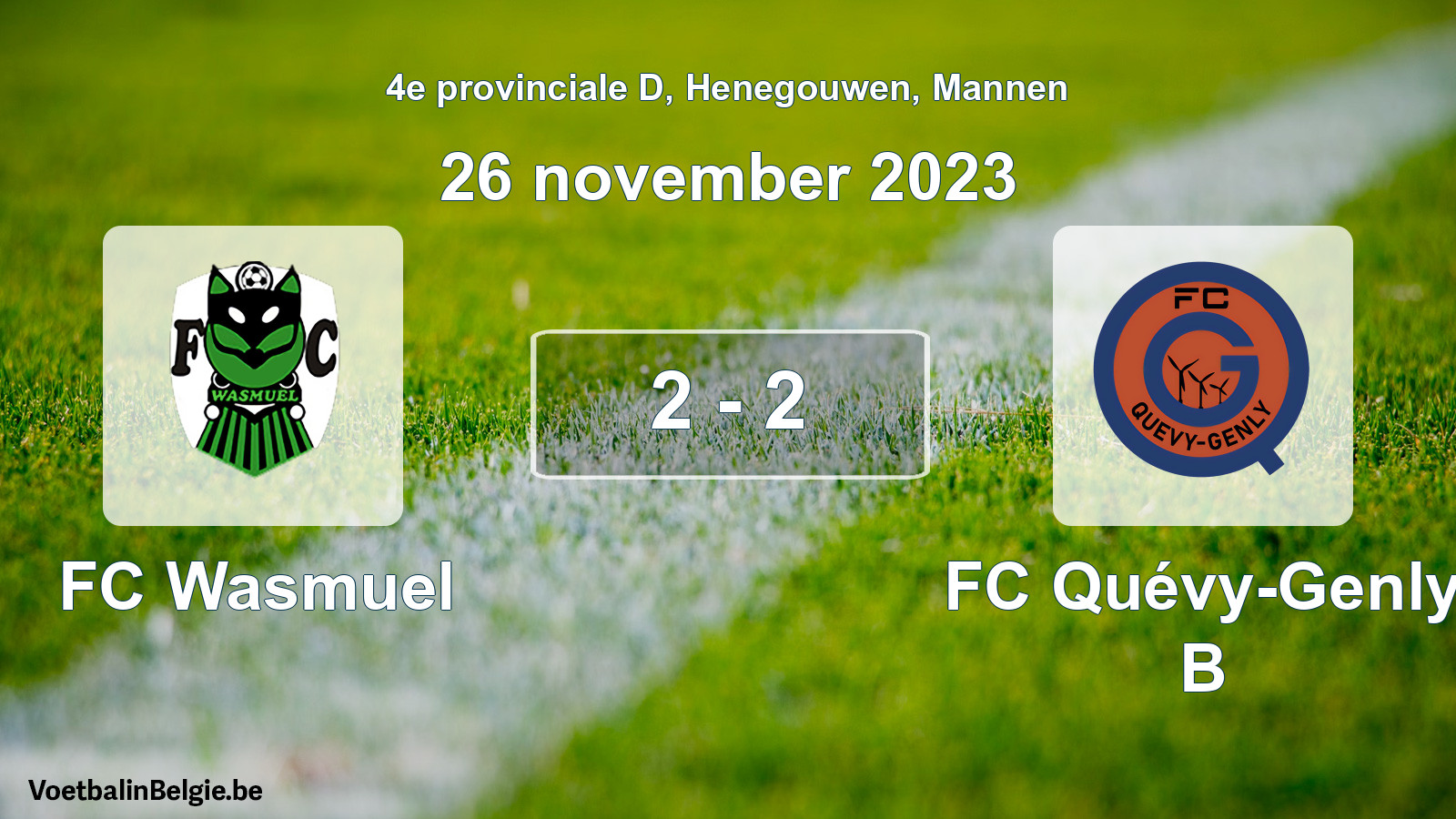 Gespeelde wedstrijd mannenvoetbal: FC Wasmuel - FC Quévy-Genly B 2 - 2 (26 november 2023)