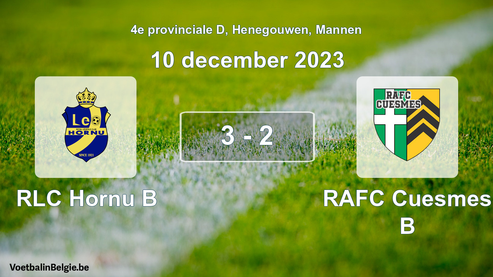 Gespeelde wedstrijd mannenvoetbal: RLC Hornu B - RAFC Cuesmes B 3 - 2 (10 december 2023)