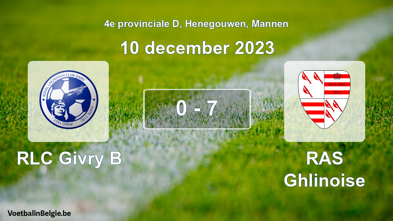 Gespeelde wedstrijd mannenvoetbal: RLC Givry B - RAS Ghlinoise 0 - 7 (10 december 2023)