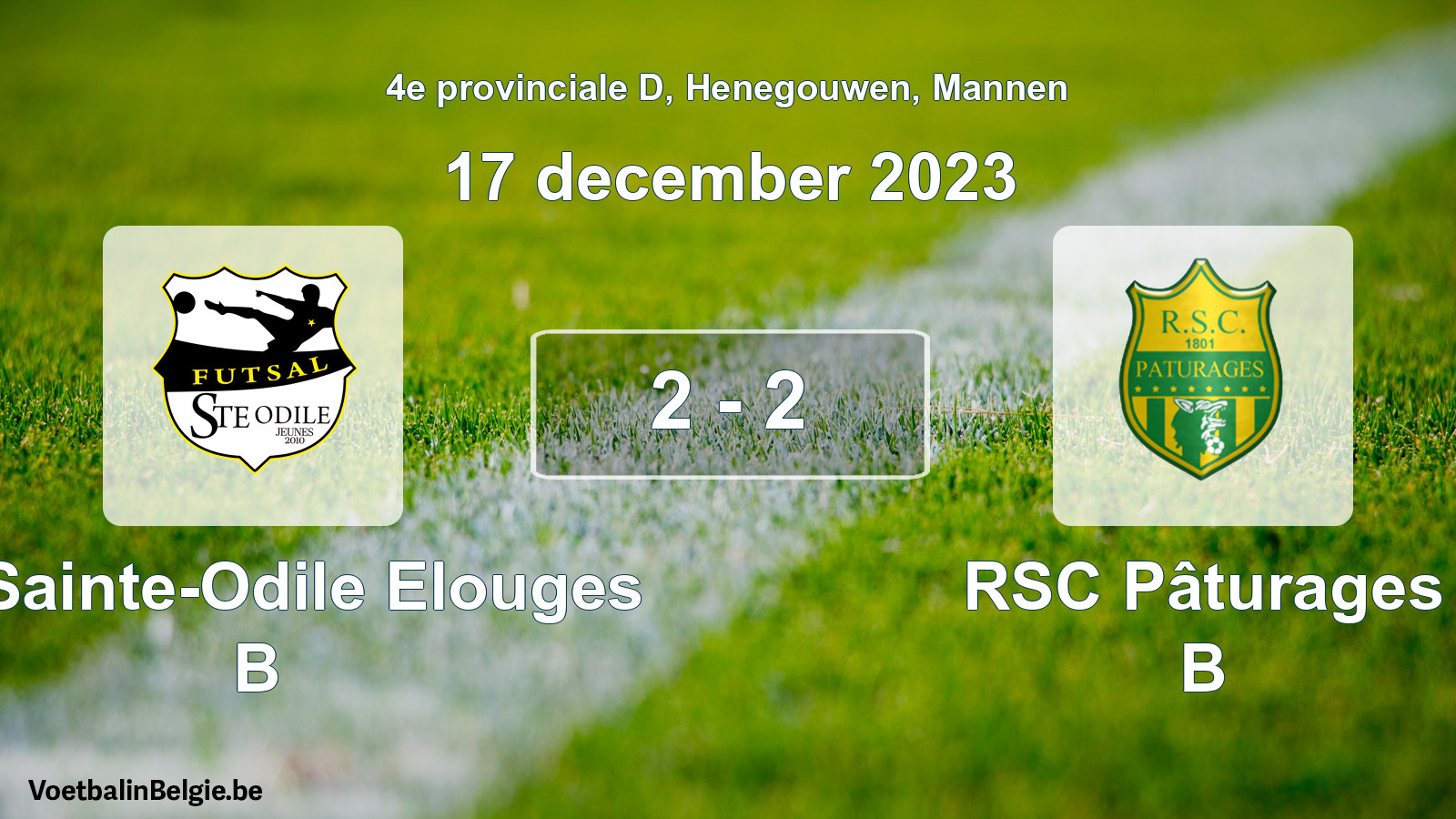 Gespeelde wedstrijd mannenvoetbal: FC Sainte-Odile Elouges B - RSC Pâturages B 2 - 2 (17 december 2023)