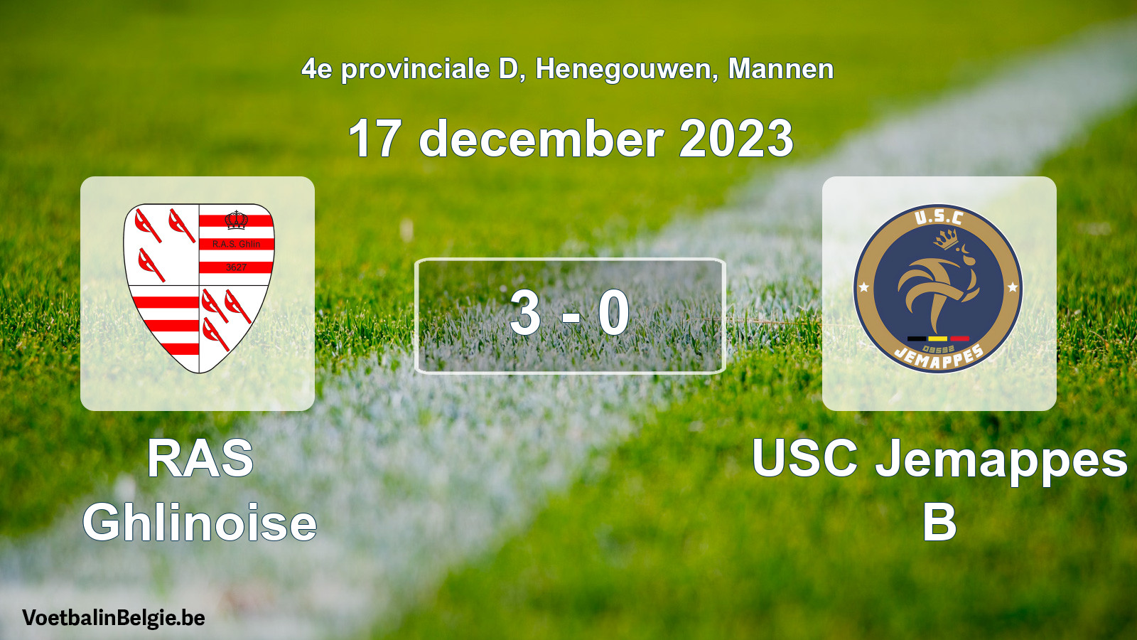 Gespeelde wedstrijd mannenvoetbal: RAS Ghlinoise - USC Jemappes B 3 - 0 (17 december 2023)