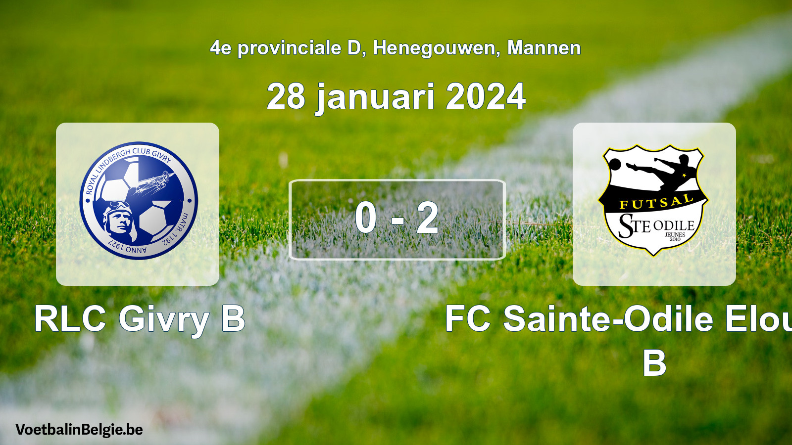 Gespeelde wedstrijd mannenvoetbal: RLC Givry B - FC Sainte-Odile Elouges B 0 - 2 (28 januari 2024)