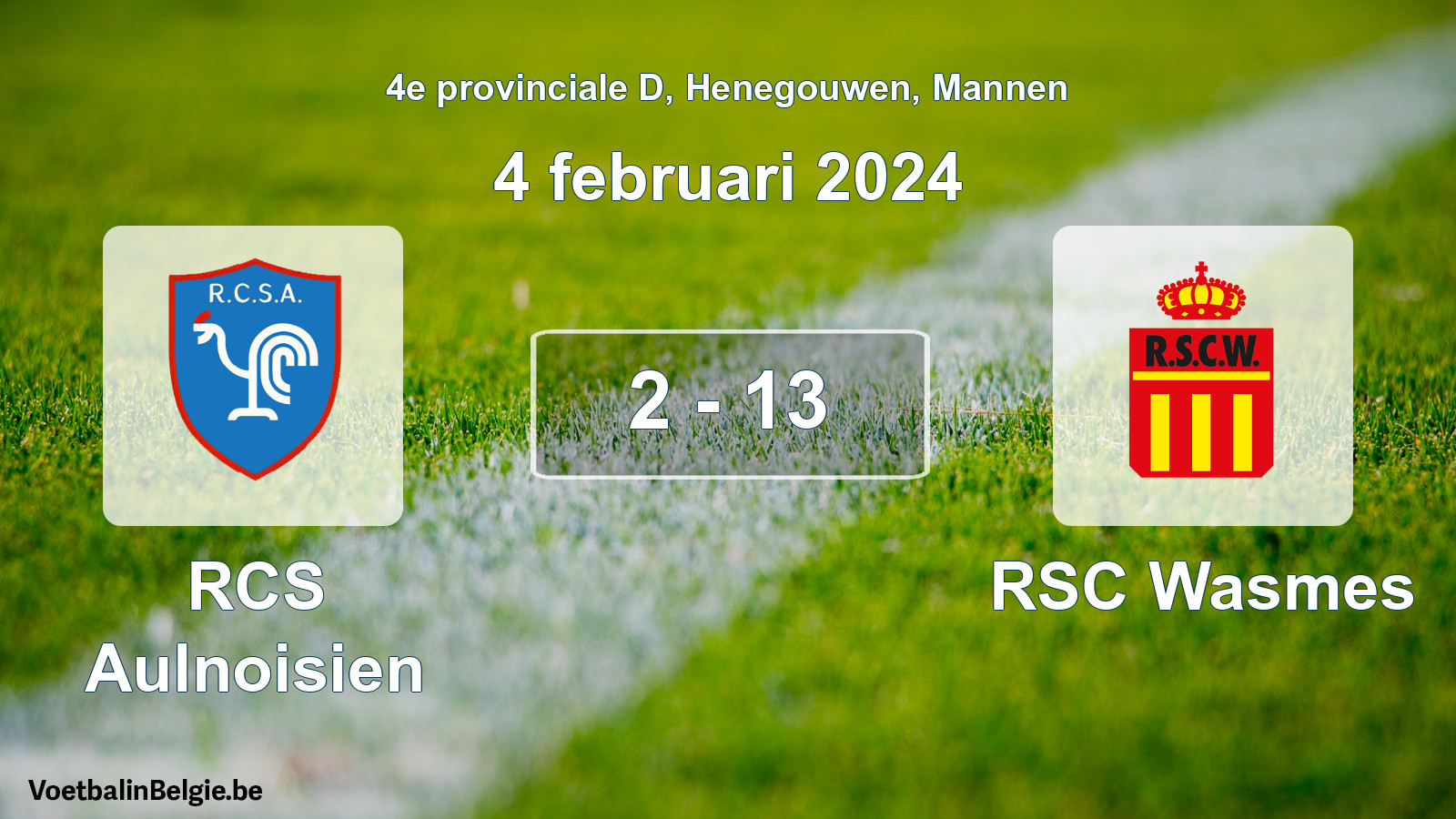 Gespeelde wedstrijd mannenvoetbal: RCS Aulnoisien - RSC Wasmes 2 - 13 (4 februari 2024)