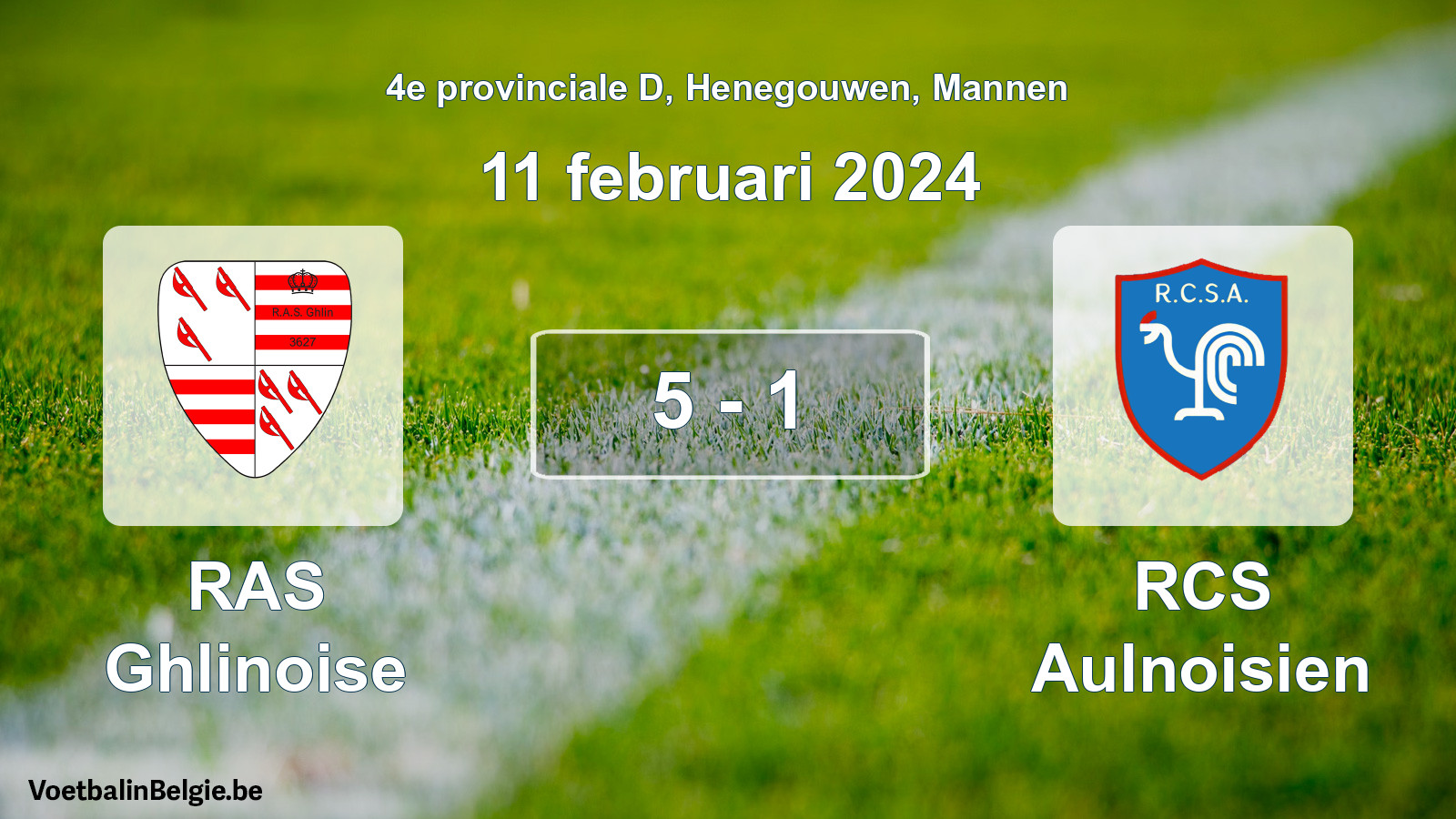 Gespeelde wedstrijd mannenvoetbal: RAS Ghlinoise - RCS Aulnoisien 5 - 1 (11 februari 2024)