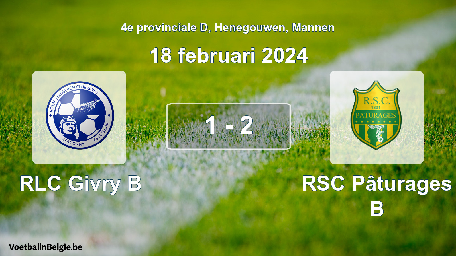 Gespeelde wedstrijd mannenvoetbal: RLC Givry B - RSC Pâturages B 1 - 2 (18 februari 2024)