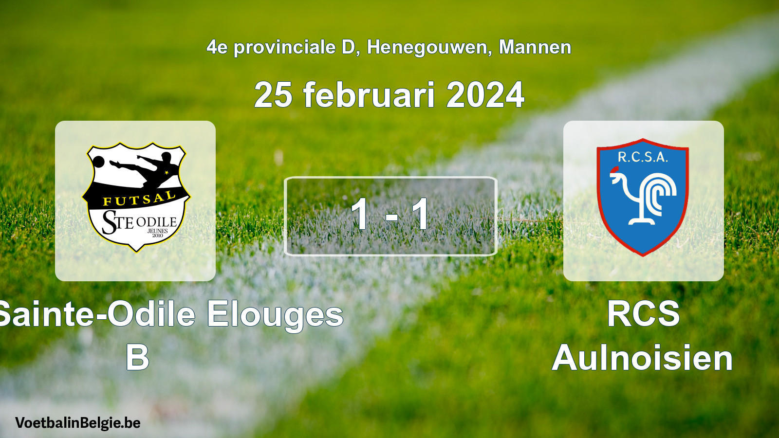 Gespeelde wedstrijd mannenvoetbal: FC Sainte-Odile Elouges B - RCS Aulnoisien 1 - 1 (25 februari 2024)