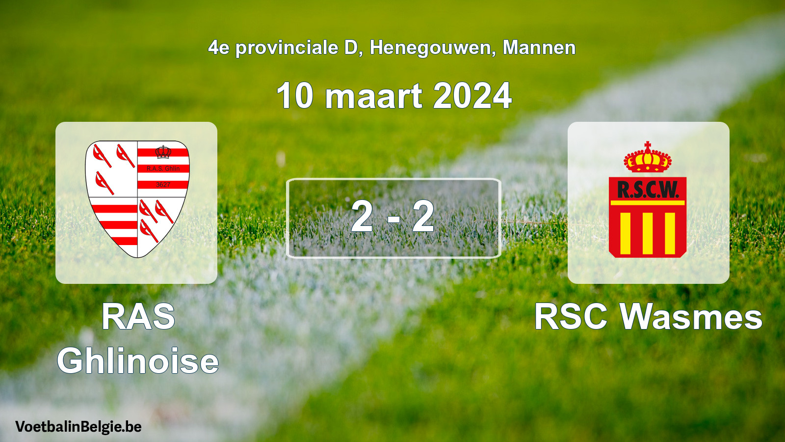 Gespeelde wedstrijd mannenvoetbal: RAS Ghlinoise - RSC Wasmes 2 - 2 (10 maart 2024)