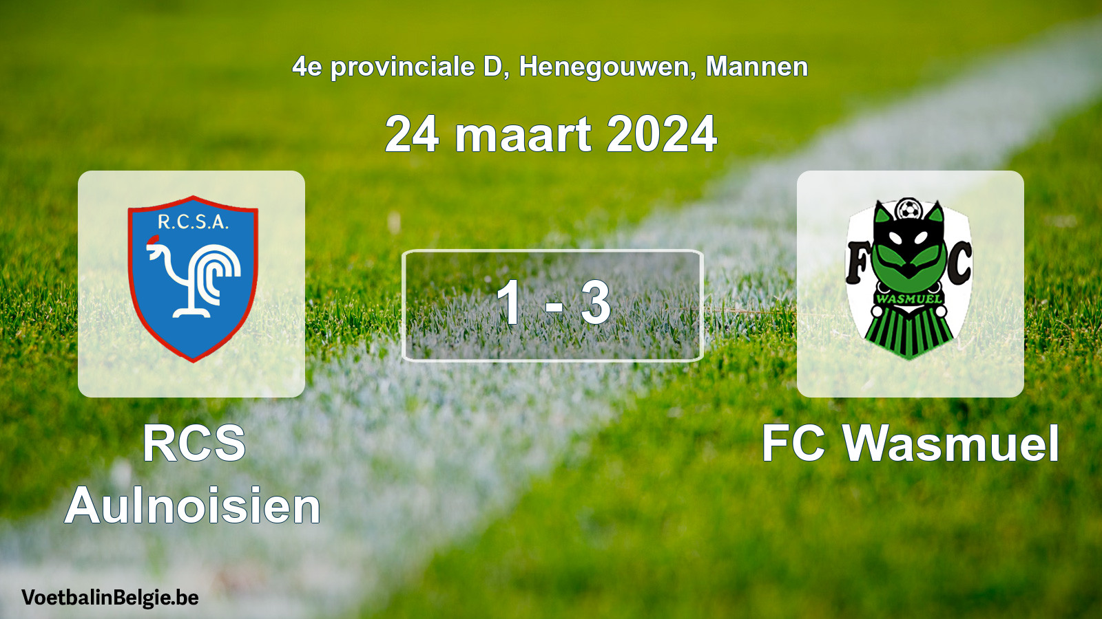 Gespeelde wedstrijd mannenvoetbal: RCS Aulnoisien - FC Wasmuel 1 - 3 (24 maart 2024)