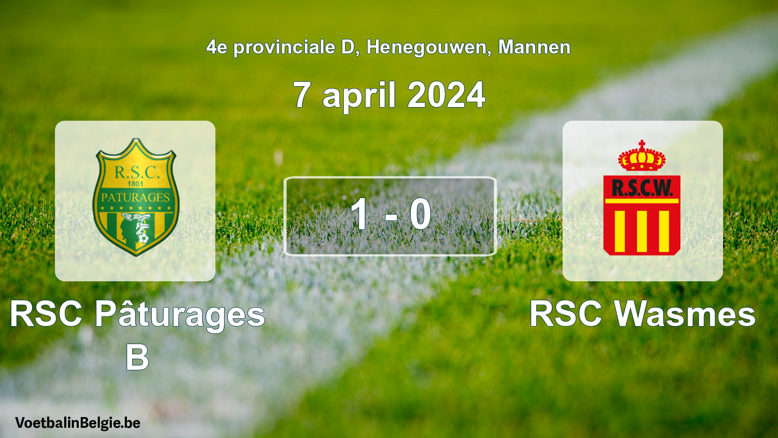 Gespeelde wedstrijd mannenvoetbal: RSC Pâturages B - RSC Wasmes 1 - 0 (7 april 2024)
