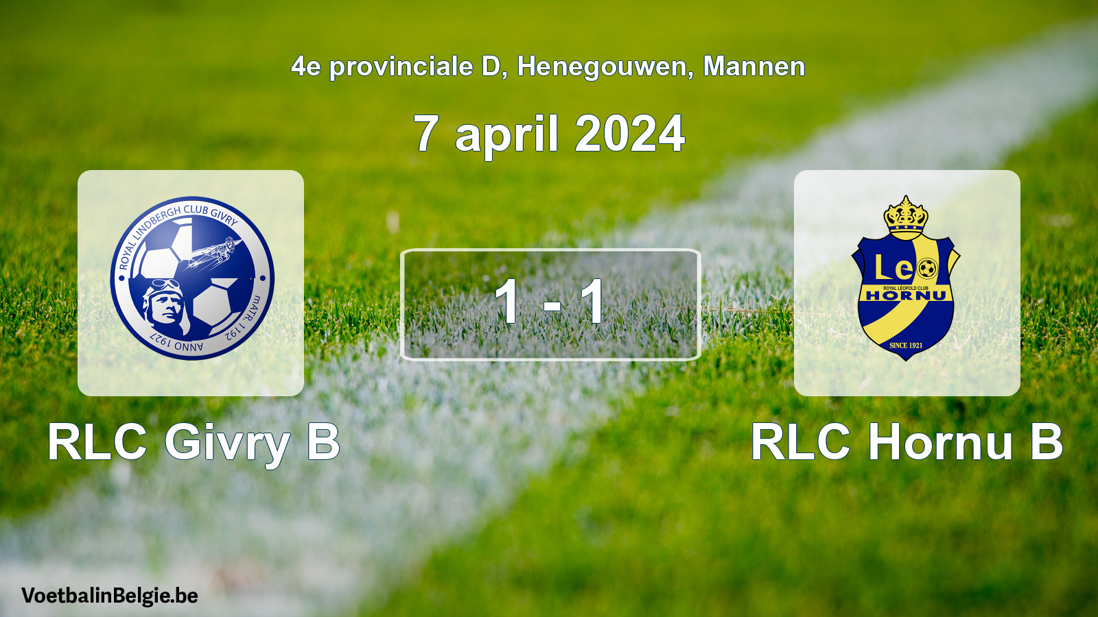 Gespeelde wedstrijd mannenvoetbal: RLC Givry B - RLC Hornu B 1 - 1 (7 april 2024)