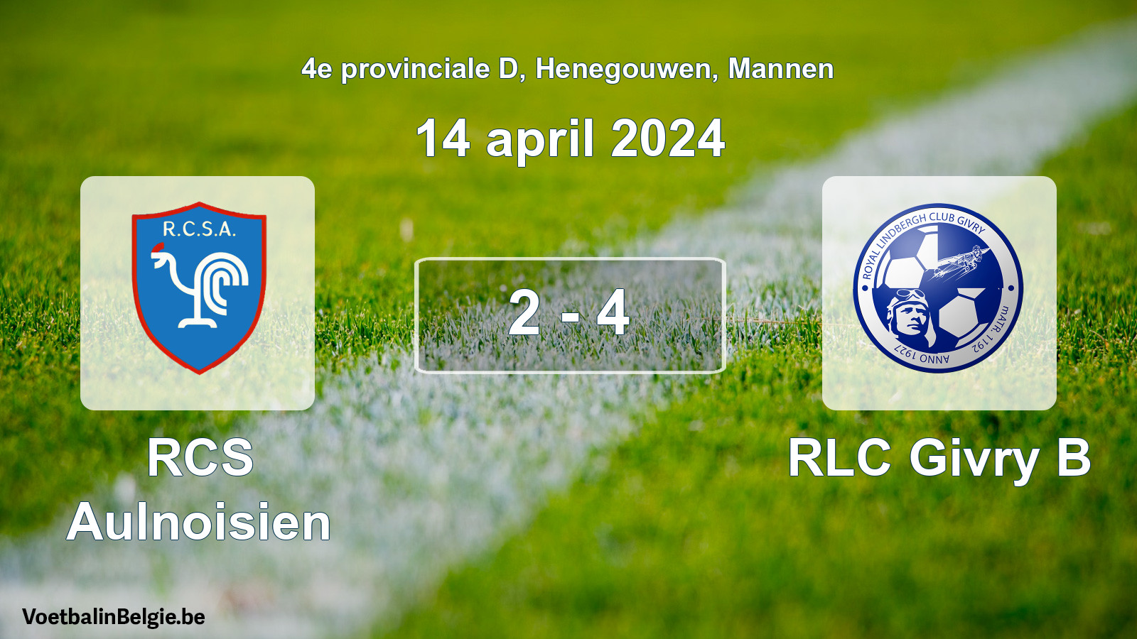 Gespeelde wedstrijd mannenvoetbal: RCS Aulnoisien - RLC Givry B 2 - 4 (14 april 2024)