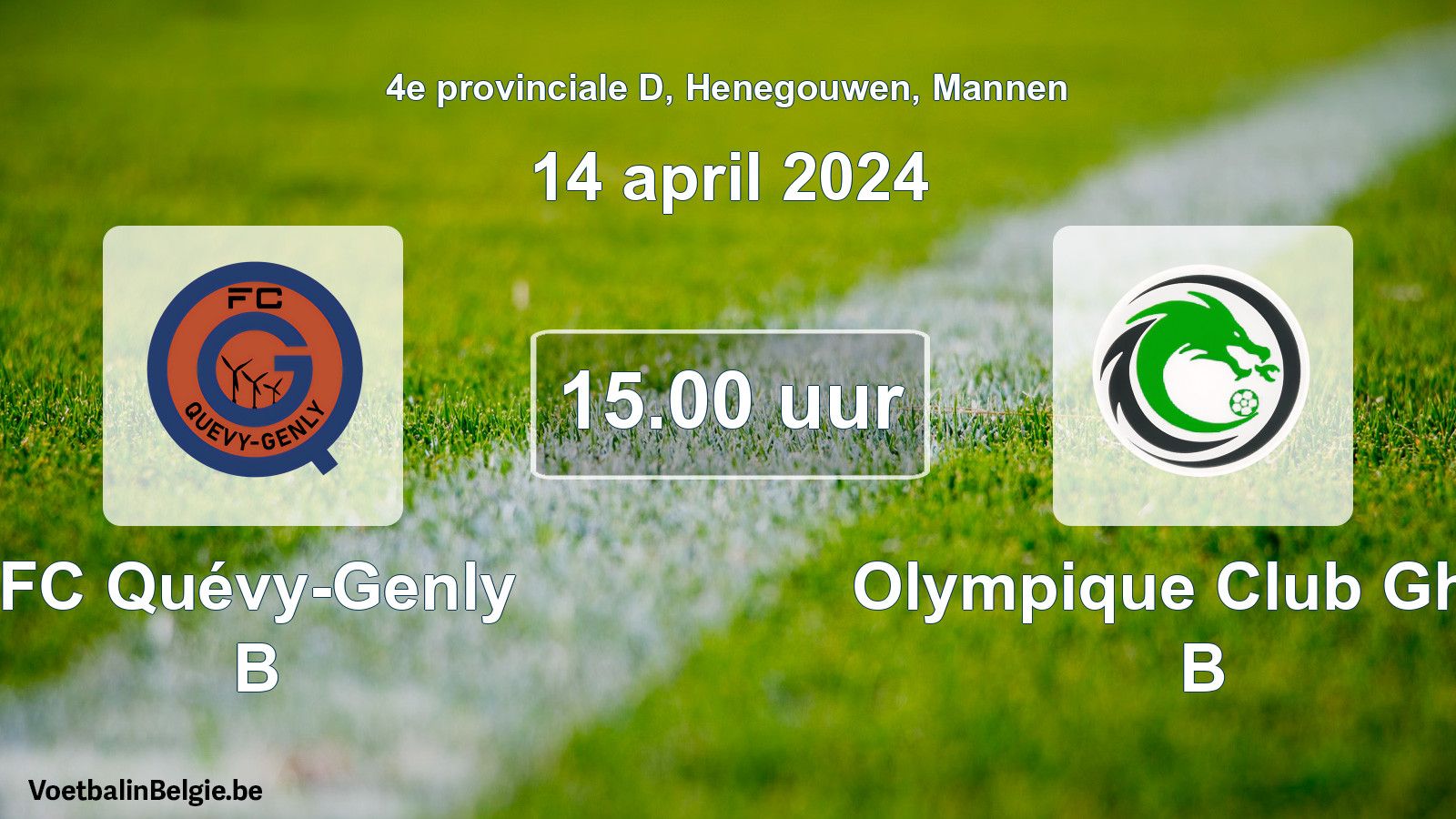 Match prévu football hommes: FC Quévy-Genly B - Olympique Club Ghlin B (14 avril 2024)