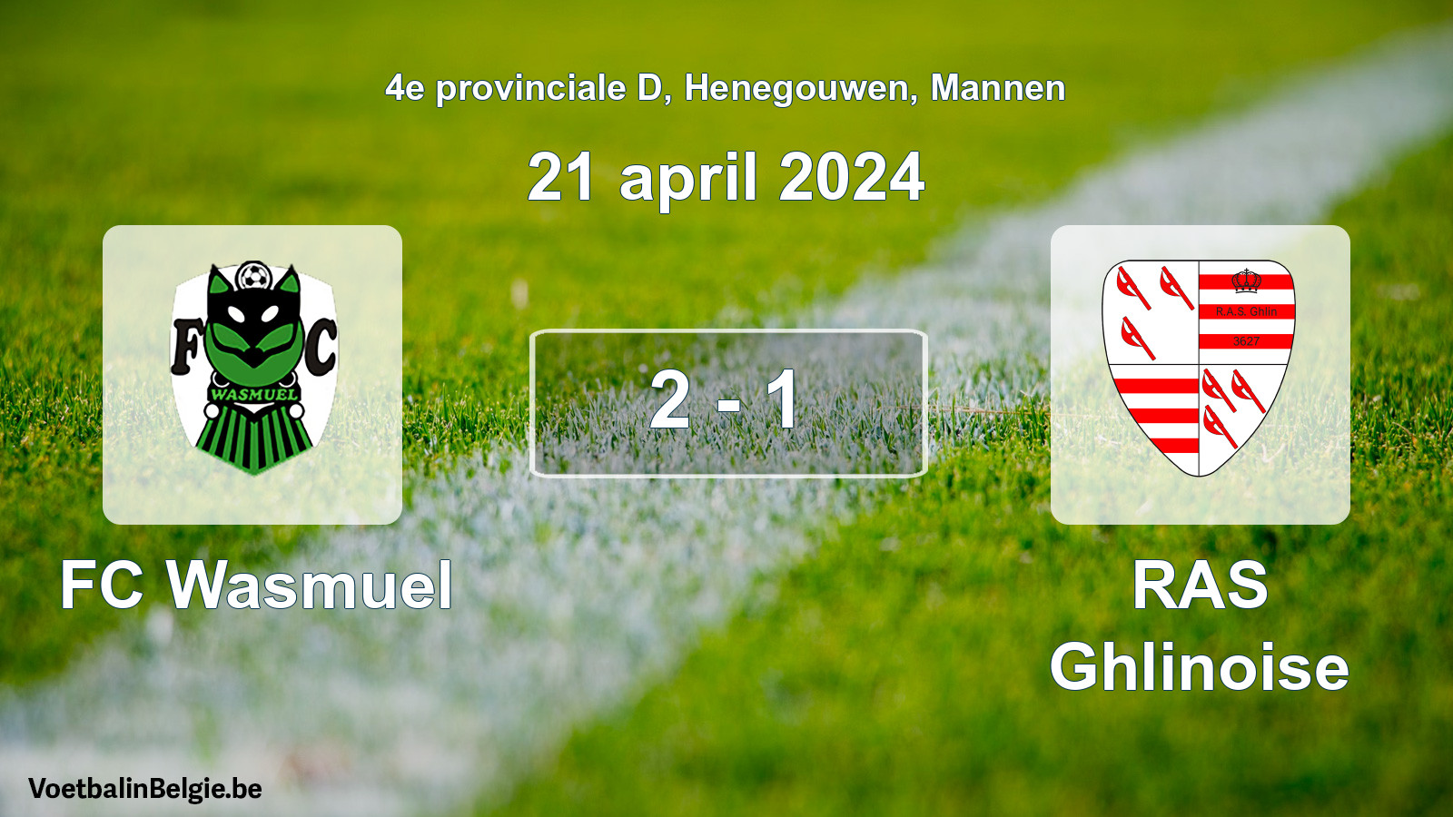 Gespeelde wedstrijd mannenvoetbal: FC Wasmuel - RAS Ghlinoise 2 - 1 (21 april 2024)