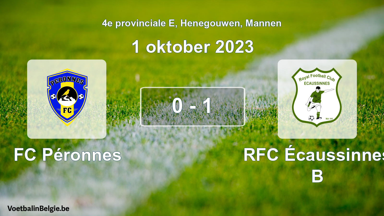 Gespeelde wedstrijd mannenvoetbal: FC Péronnes - RFC Écaussinnes B 0 - 1 (1 oktober 2023)