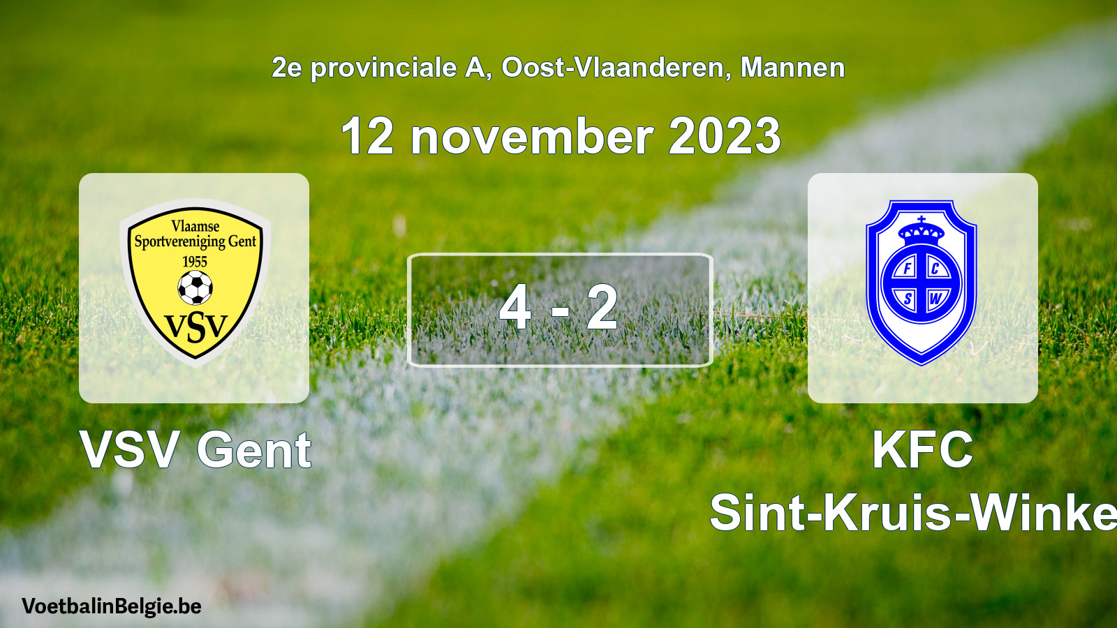 Gespeelde wedstrijd mannenvoetbal: VSV Gent - KFC Sint-Kruis-Winkel 4 - 2 (12 november 2023)