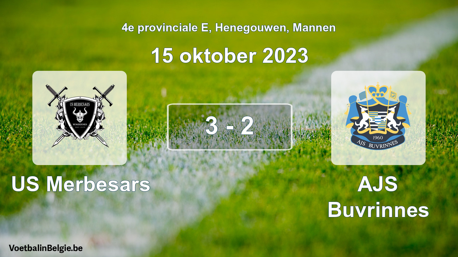 Gespeelde wedstrijd mannenvoetbal: US Merbesars - AJS Buvrinnes 3 - 2 (15 oktober 2023)