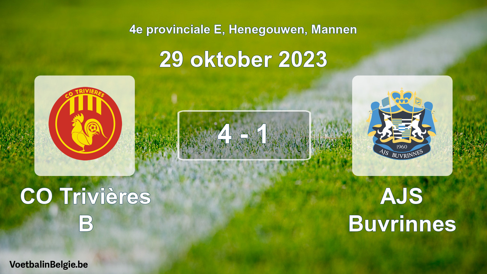 Gespeelde wedstrijd mannenvoetbal: CO Trivières B - AJS Buvrinnes 4 - 1 (29 oktober 2023)