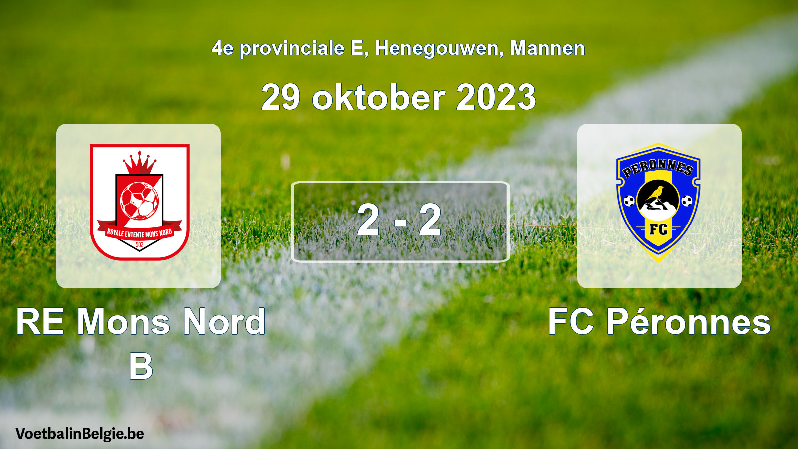Gespeelde wedstrijd mannenvoetbal: RE Mons Nord B - FC Péronnes 2 - 2 (29 oktober 2023)
