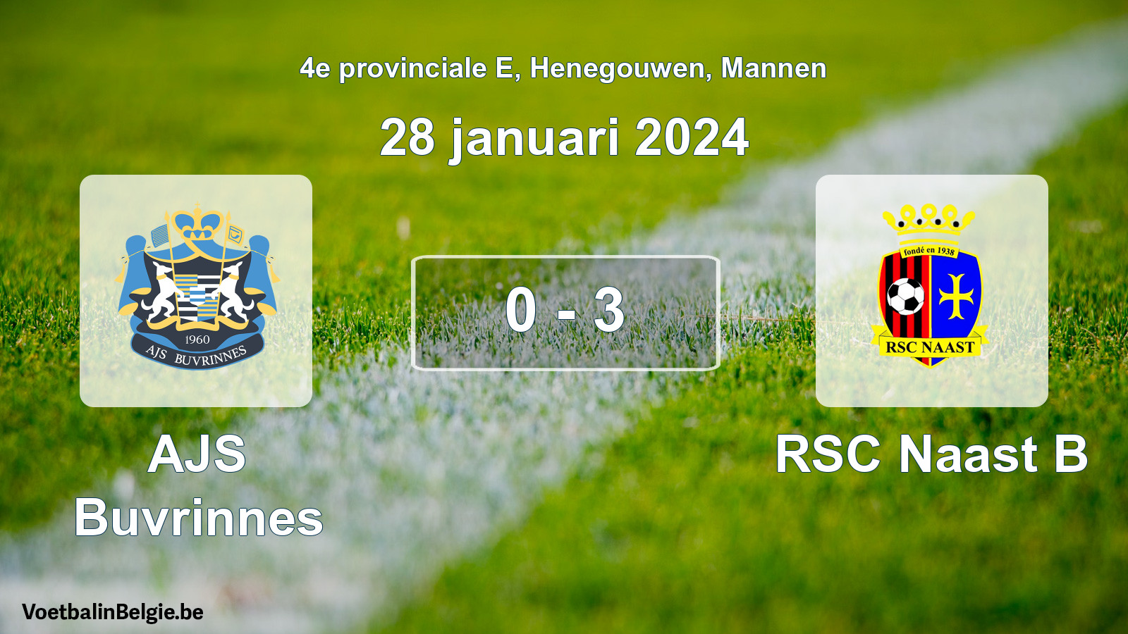 Gespeelde wedstrijd mannenvoetbal: AJS Buvrinnes - RSC Naast B 0 - 3 (28 januari 2024)