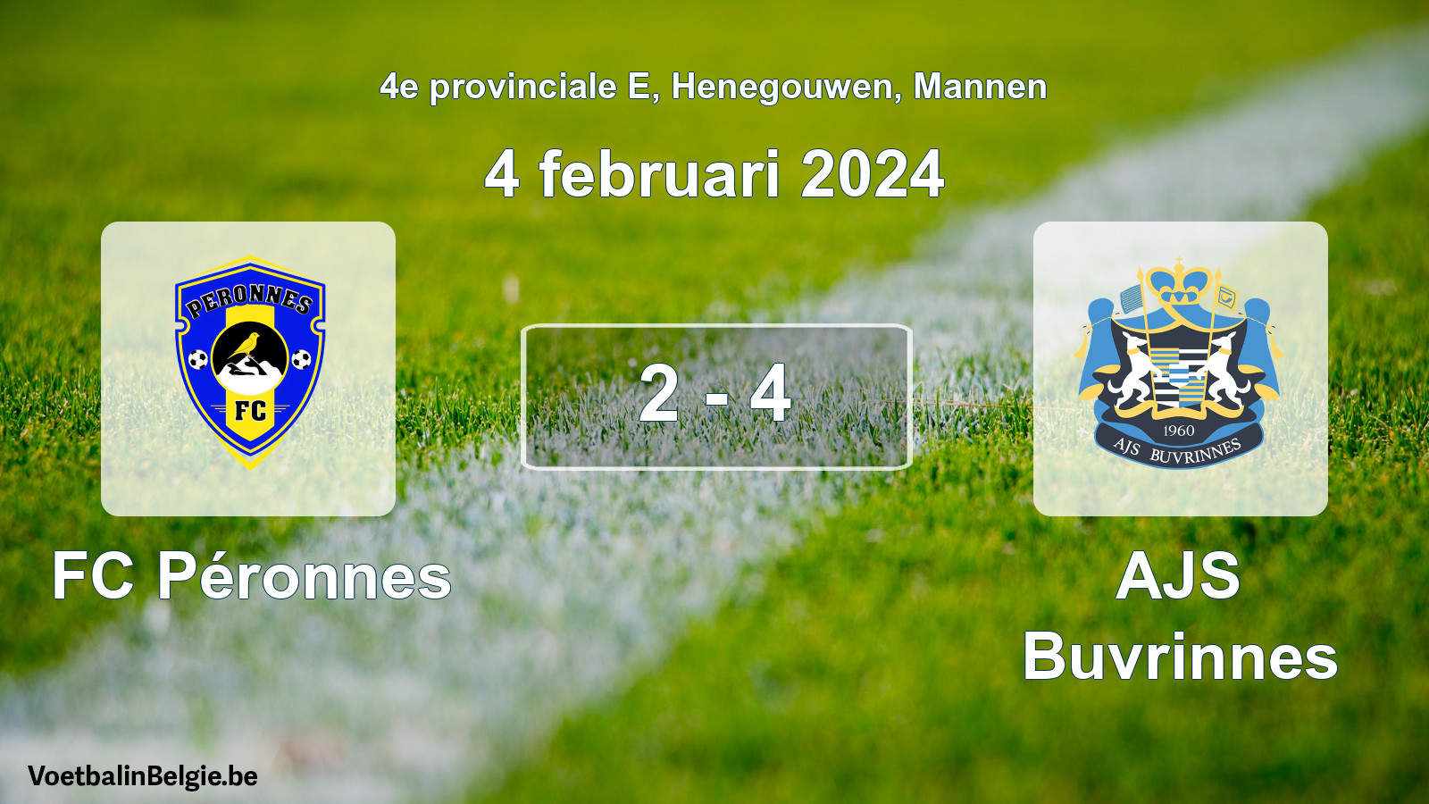 Gespeelde wedstrijd mannenvoetbal: FC Péronnes - AJS Buvrinnes 2 - 4 (4 februari 2024)