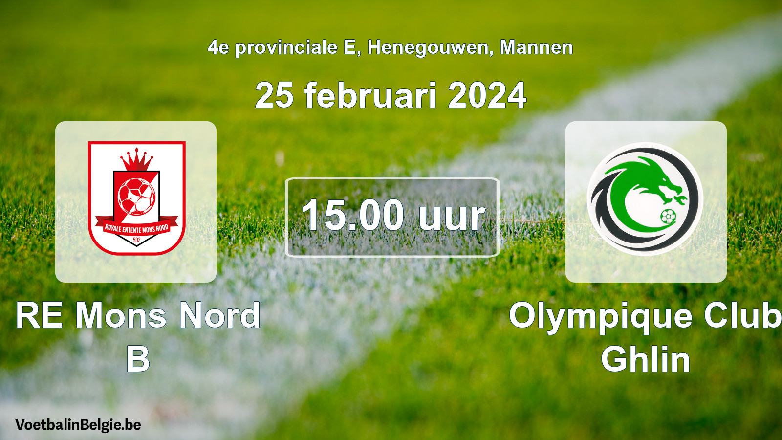 Scheduled match men football: RE Mons Nord B - Olympique Club Ghlin (25 February 2024)