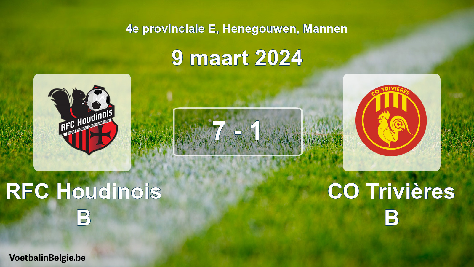Gespeelde wedstrijd mannenvoetbal: RFC Houdinois B - CO Trivières B 7 - 1 (9 maart 2024)