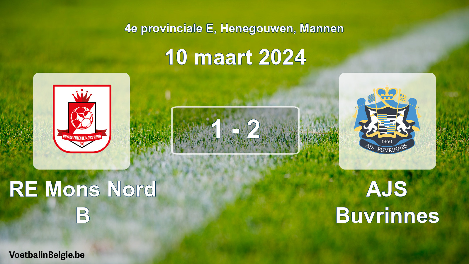 Gespeelde wedstrijd mannenvoetbal: RE Mons Nord B - AJS Buvrinnes 1 - 2 (10 maart 2024)