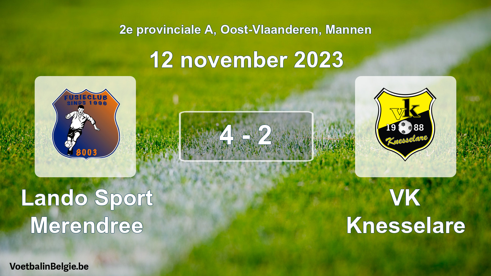 Gespeelde wedstrijd mannenvoetbal: Lando Sport Merendree - VK Knesselare 4 - 2 (12 november 2023)